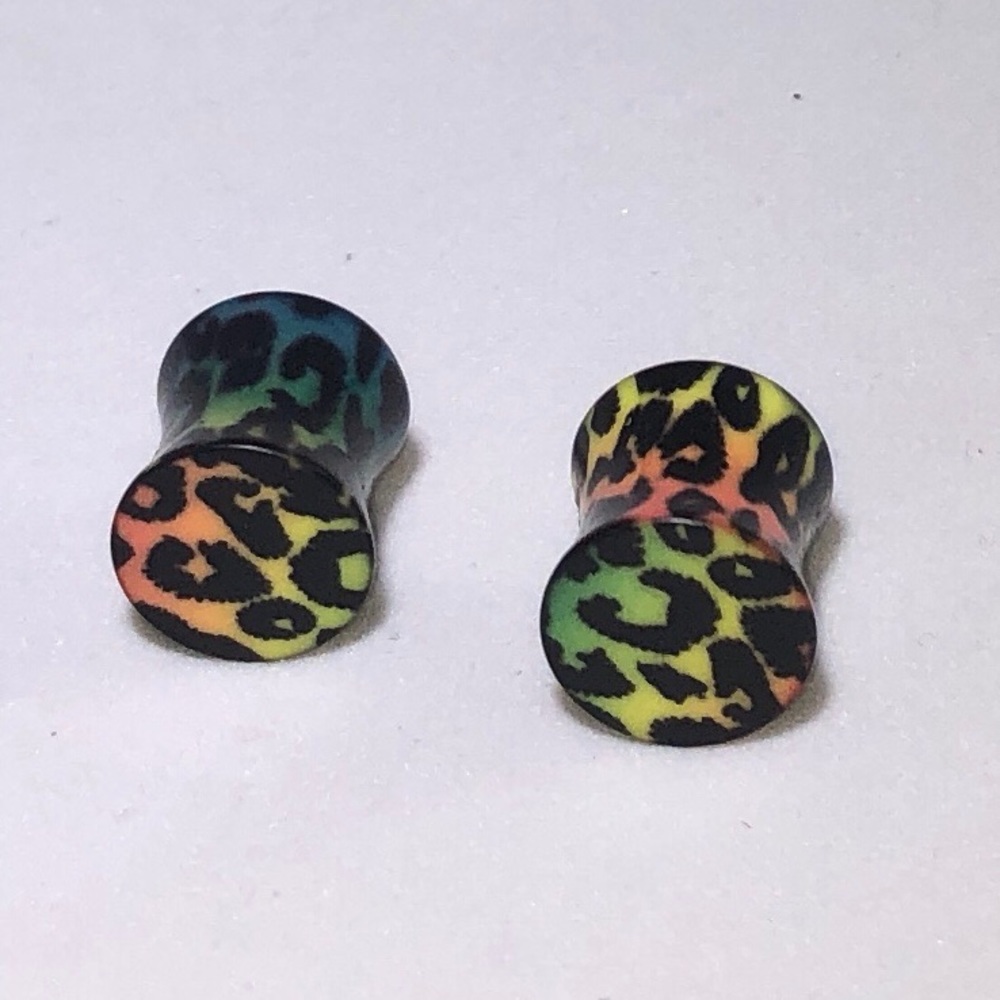 Double Flare Rainbow Leopard Print Ear Plugs/Gauge